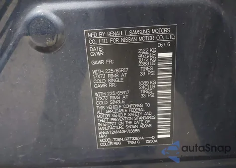 2016 Nissan Rogue Sv from USA, damaged, VIN KNMAT2MV4GP713885